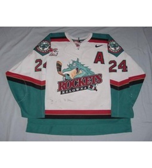 Custom WHL Kelowna Rockets 01 02 Travis Moen Home Hockey Jersey White